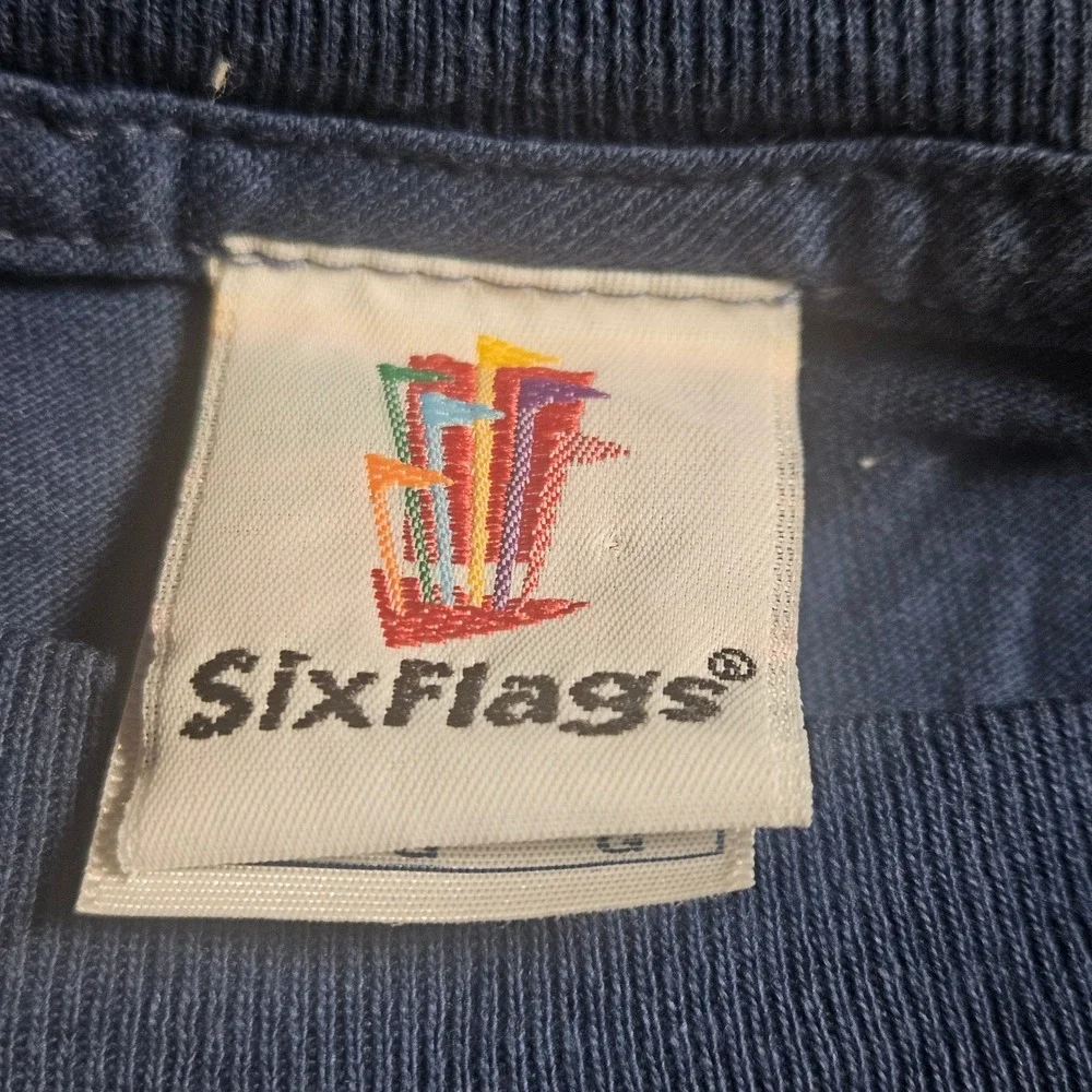 Six Flags Screamer Mr Six Before After Graphic T-Shirt L Cotton 90s Grunge Y2K